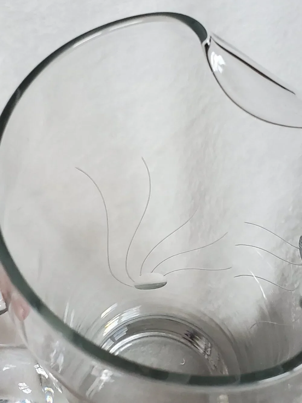 Glass 8 1/2” Clear Martini Pitcher with Etched design Vintage Like New!